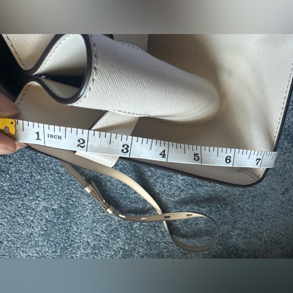 Michael Kors Carmen Small Saffiano Leather Belted Satchel Light Sand Beige - Picture 17 of 17